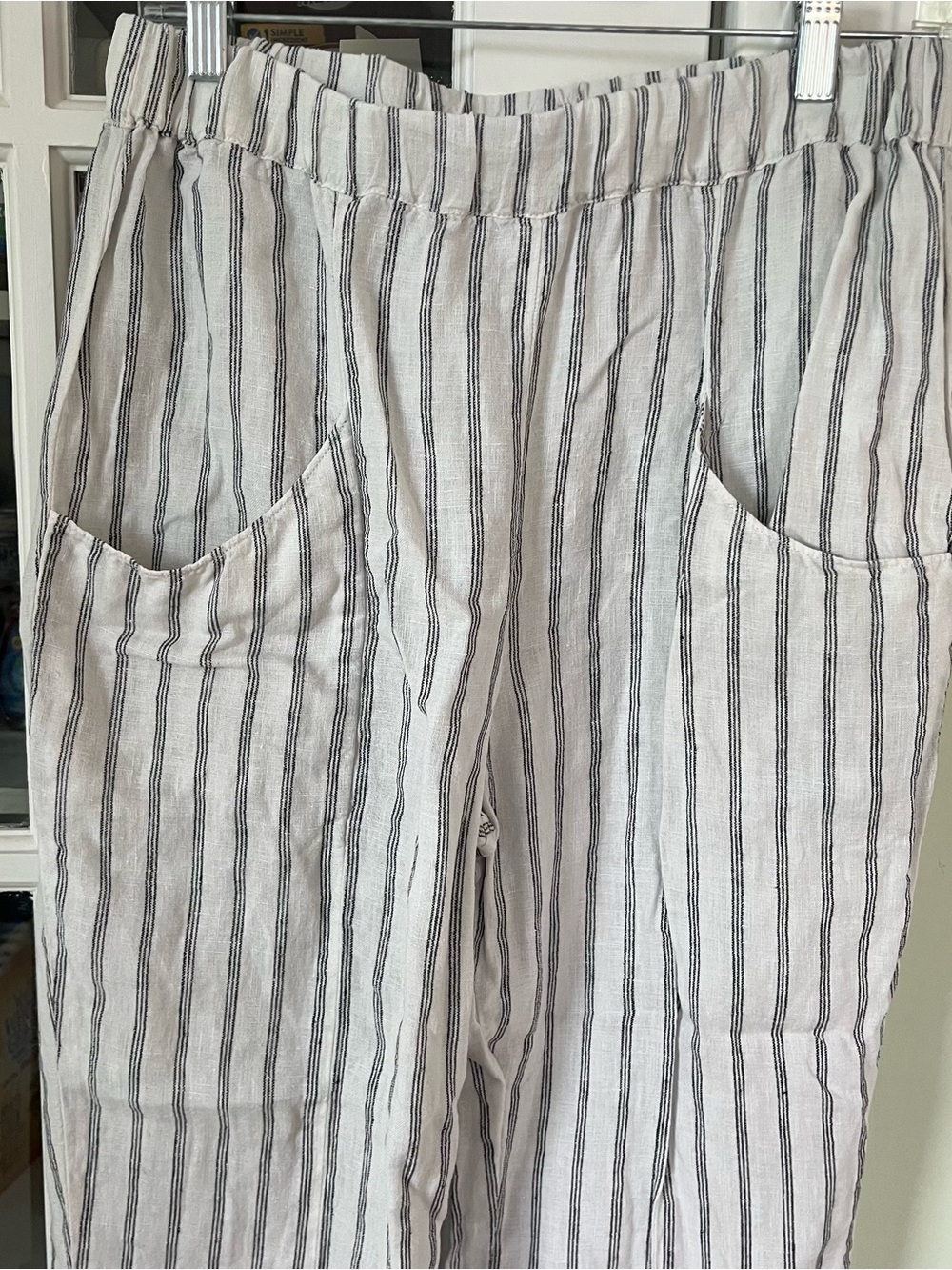 Quince Linen Pants Sz Medium White w/Black Stripes - Picture 2 of 5
